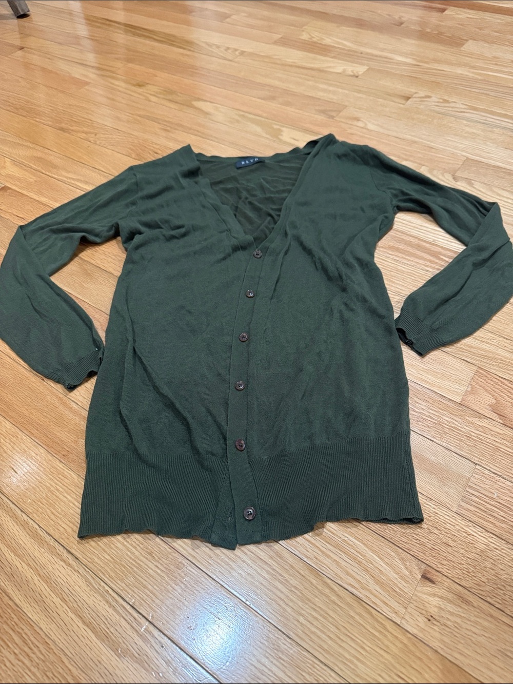 BLVD Olive Green V-Neck Button Cardigan